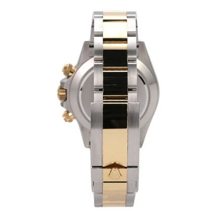 Rolex Daytona Edelstahl Gelbgold 116503 Weiss, Rückansicht mit Oyster-Armband und Gelbgold-Details