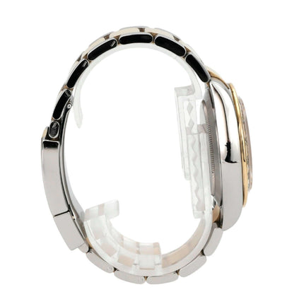 Rolex Daytona Edelstahl Gelbgold 116503 Weiss seitliche Ansicht der Uhr mit Edelstahl- und Gelbgoldarmband.