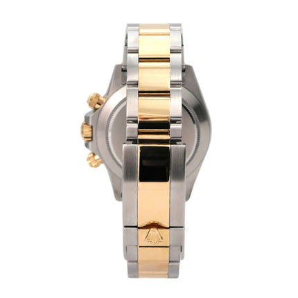 Rolex Daytona Edelstahl Gelbgold 116503 Weiss seitliche Ansicht der Uhr mit Edelstahl- und Gelbgoldarmband.