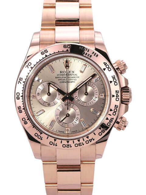 Rolex Cosmograph Daytona 116505 Everose-Gold Pink Diamant mit poliertem Gehäuse und Zifferblatt.