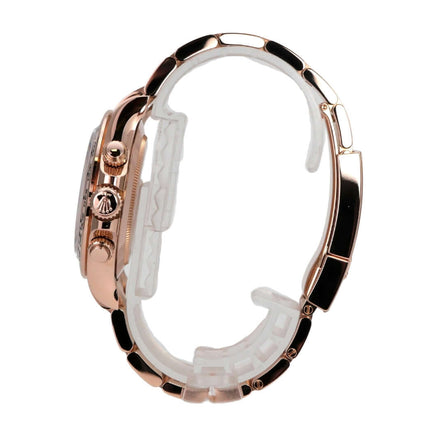 Rolex Cosmograph Daytona 116505 Everose-Gold Pink Diamant seitliche Ansicht des Armbands und Gehäuses.