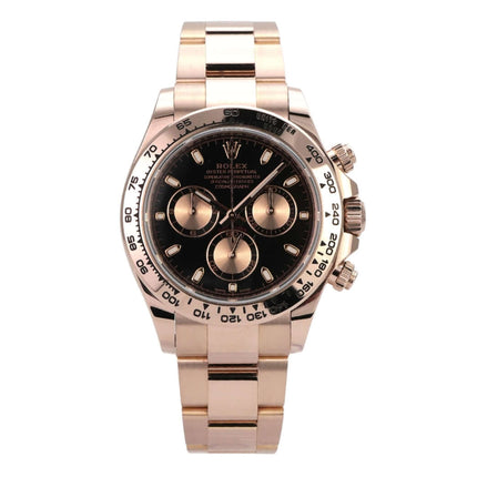 Rolex Cosmograph Daytona 116505 Everose-Gold Schwarz, Luxus-Chronograph mit schwarzem Zifferblatt und Everose-Gold-Armband