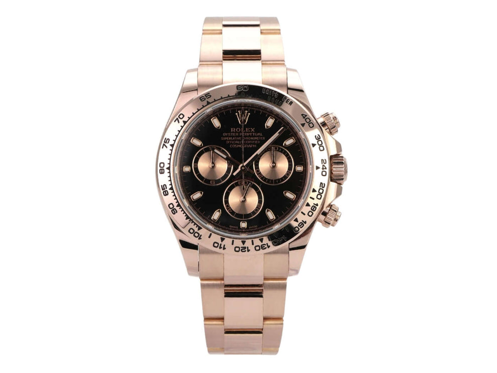 Rolex Cosmograph Daytona 116505 Everose-Gold Schwarz, Luxus-Chronograph mit schwarzem Zifferblatt und Everose-Gold-Armband