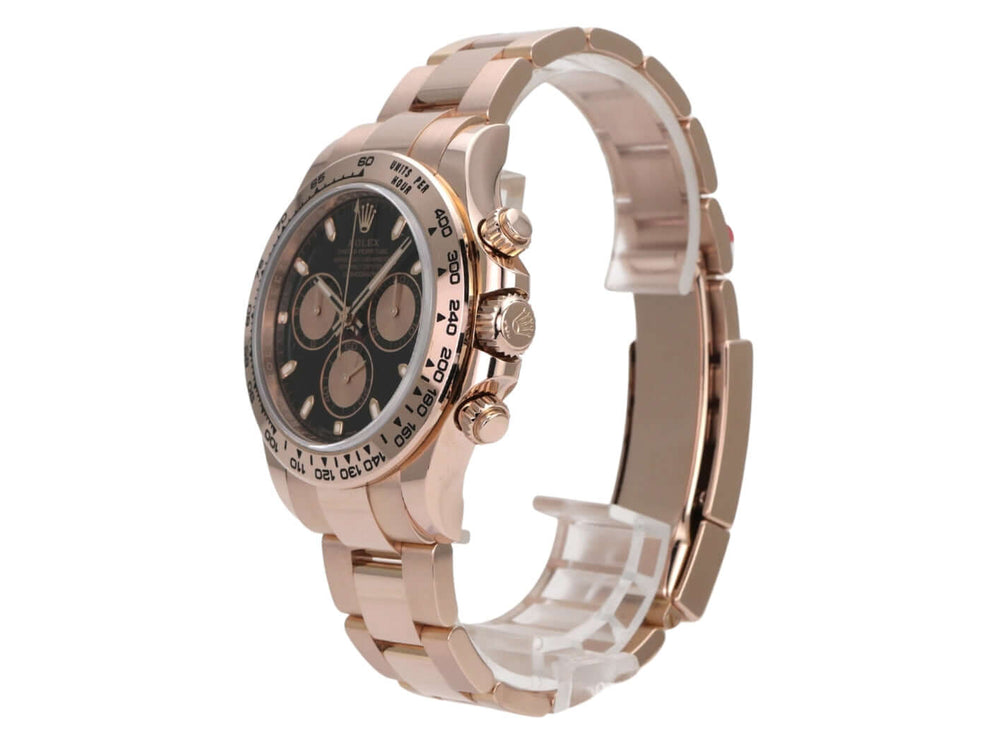 Rolex Cosmograph Daytona 116505 Everose-Gold Schwarz mit schwarzem Zifferblatt und Everose-Gold-Armband