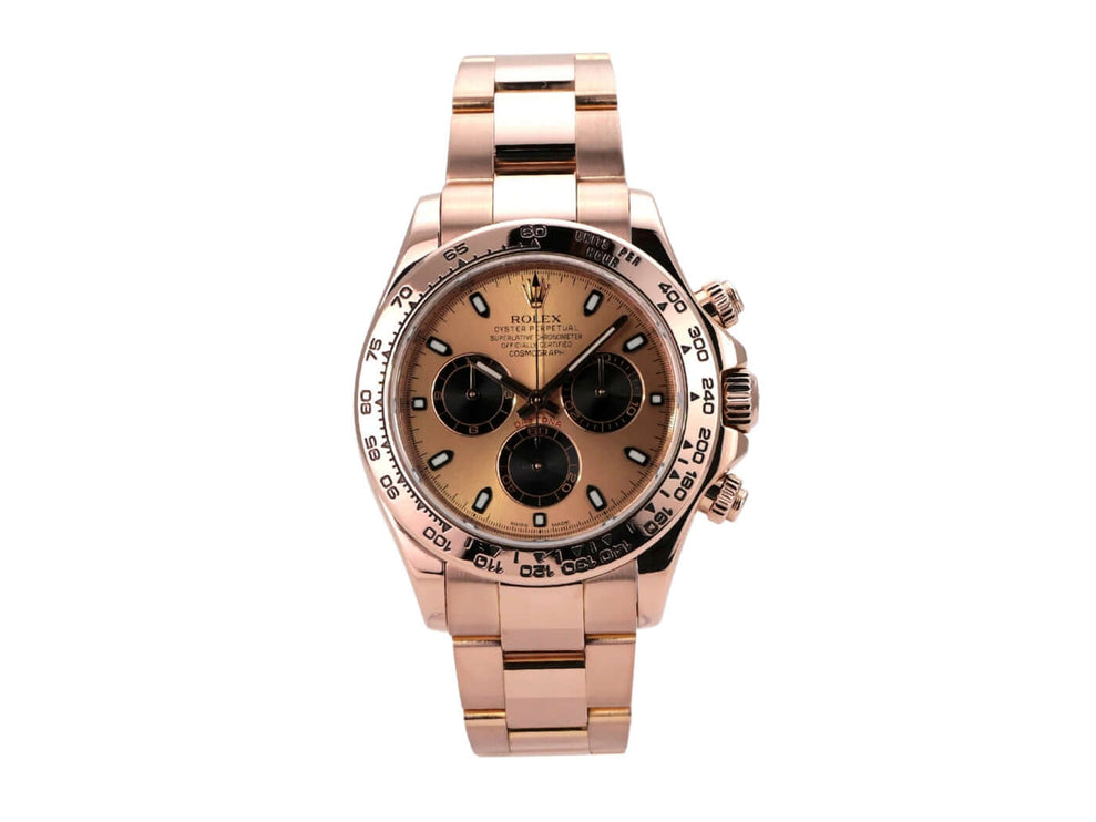 Rolex Cosmograph Daytona 116505 Everose-Gold Sundust Schwarz, Armbanduhr in 18 kt Everose-Gold mit schwarzem Zifferblatt.