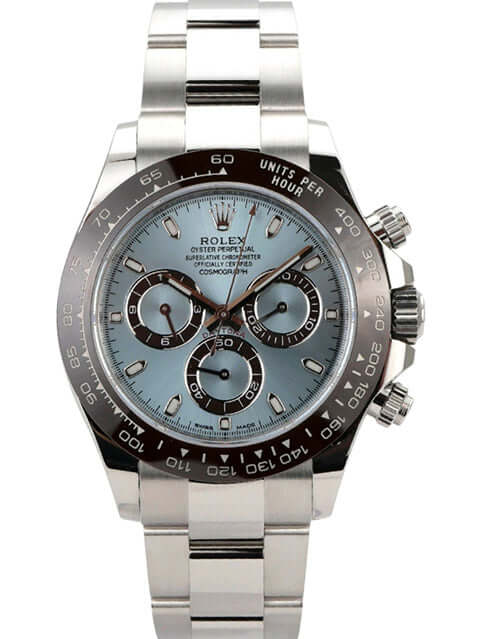 Rolex Daytona 116506 Platin Eisblau, elegantes Platin-Gehäuse, Eisblau Zifferblatt, Keramiklünette.
