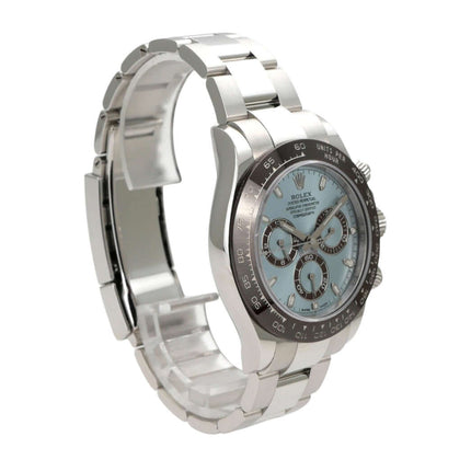 Rolex Daytona 116506 Platin Eisblau mit poliertem Platin-Gehäuse und Keramiklünette, Eisblauem Zifferblatt.