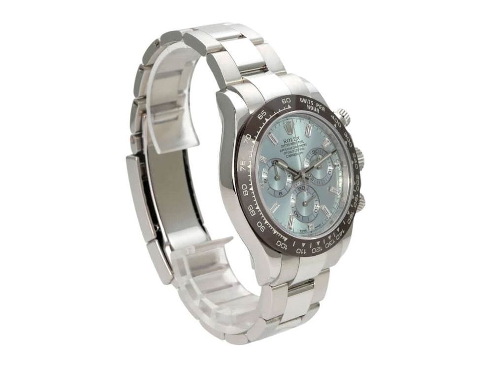Rolex Daytona Platin 116506 Eisblau Diamant mit poliertem Platin-Gehäuse und eiskaltem Zifferblatt