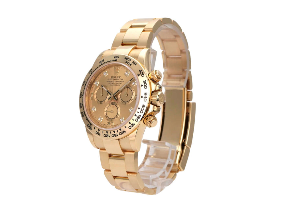 Rolex Cosmograph Daytona Gelbgold 116508 Champagner Diamant mit glanzvollem Gehäuse und Zifferblatt
