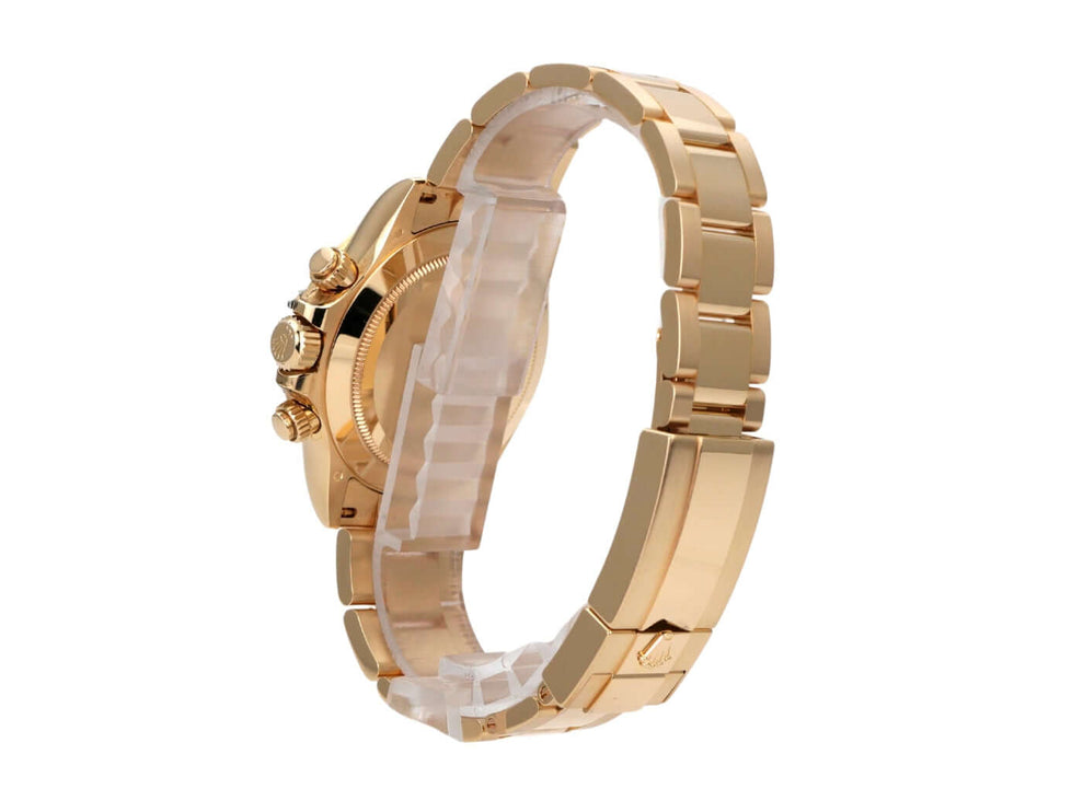 Rolex Cosmograph Daytona Gelbgold 116508 Champagner Diamant Armband und Gehäuse seitliche Ansicht