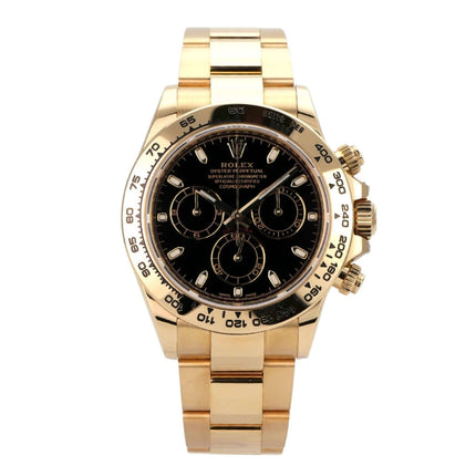 Rolex Cosmograph Daytona Gelbgold 116508 Schwarz mit schwarzem Zifferblatt und 18 kt Gelbgold-Armband