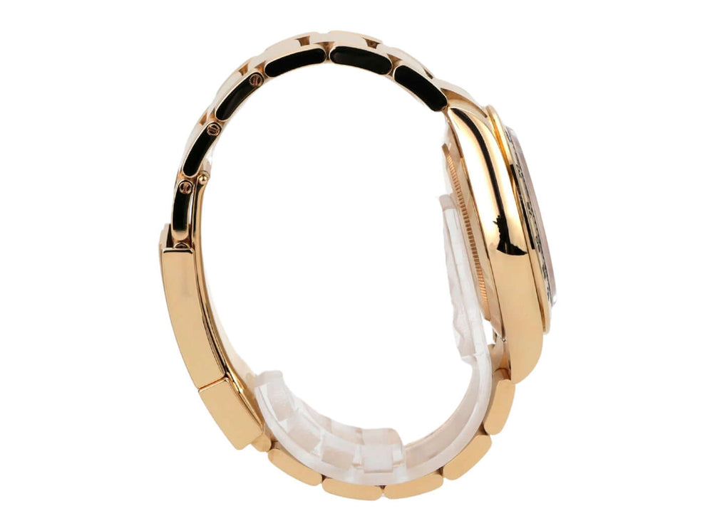 Rolex Cosmograph Daytona Gelbgold 116508 Schwarz seitliche Ansicht mit 18 kt Gelbgold-Armband und Gehäuse.