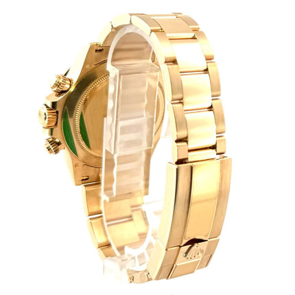 Rückansicht der Rolex Cosmograph Daytona Gelbgold 116508 mit poliertem und satiniertem 18 kt Gelbgold Armband und Faltschließe.