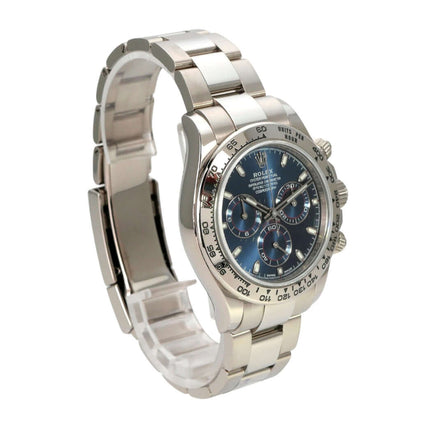 Rolex Cosmograph Daytona 116509 Weißgold Blau Uhr mit blauem Zifferblatt und 18 kt Weißgold Armband
