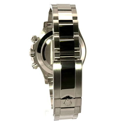 Rückansicht der Rolex Cosmograph Daytona 116509 mit poliertem und satiniertem 18 kt Weißgoldarmband und Faltschließe