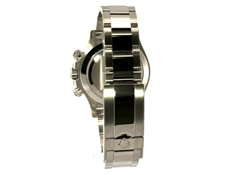 Rückansicht der Rolex Cosmograph Daytona 116509 mit poliertem und satiniertem 18 kt Weißgoldarmband und Faltschließe