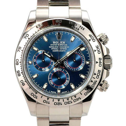 Rolex Cosmograph Daytona 116509 Weißgold Blau mit blauem Zifferblatt und 18 kt Weißgold Gehäuse.
