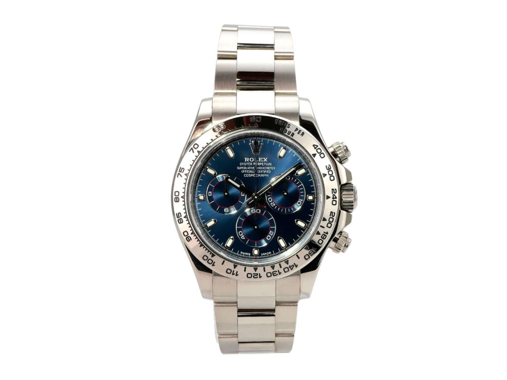 Rolex Cosmograph Daytona 116509 Weißgold Blau mit blauem Zifferblatt und 18 kt Weißgold Gehäuse
