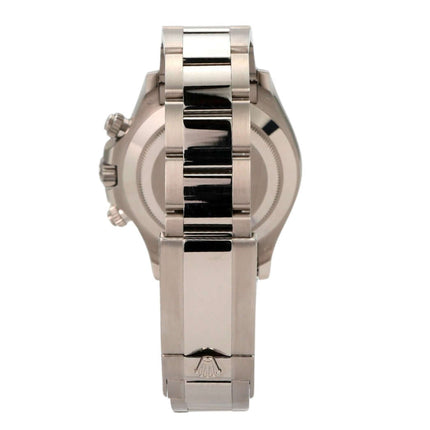 Rolex Cosmograph Daytona Weißgold 116509 Grau Ansicht der Rückseite mit Oyster-Armband aus 18 kt Weißgold.