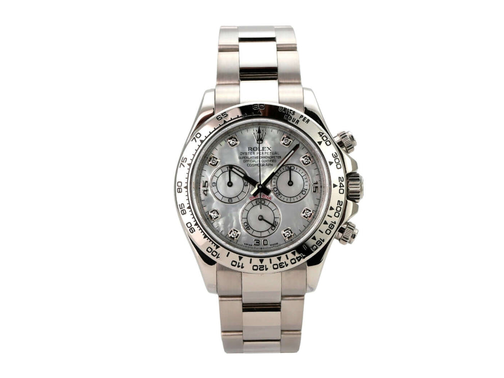 Rolex Cosmograph Daytona 116509 Weißgold Perlmutt Diamant mit weißem Zifferblatt und Diamanten