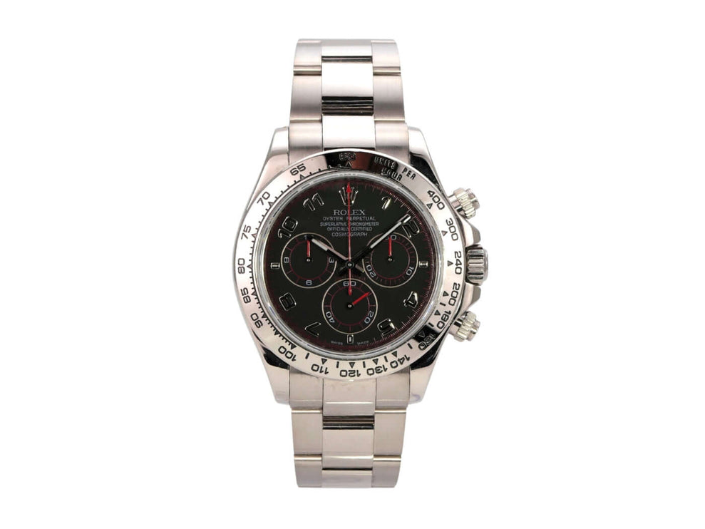 Rolex Cosmograph Daytona 116509 Weißgold Schwarz - elegante Schweizer Automatikuhr mit schwarzem Zifferblatt.