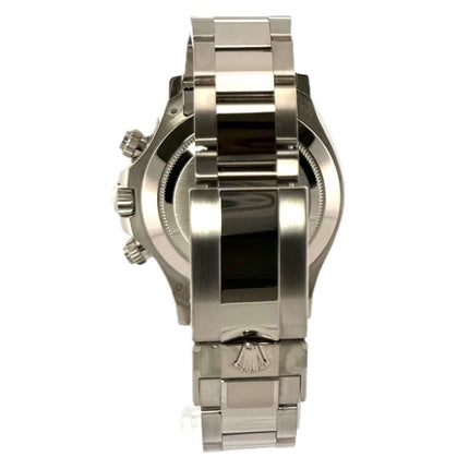 Rückansicht der Rolex Cosmograph Daytona 116509 Weißgold mit poliertem und satiniertem Oyster Armband.