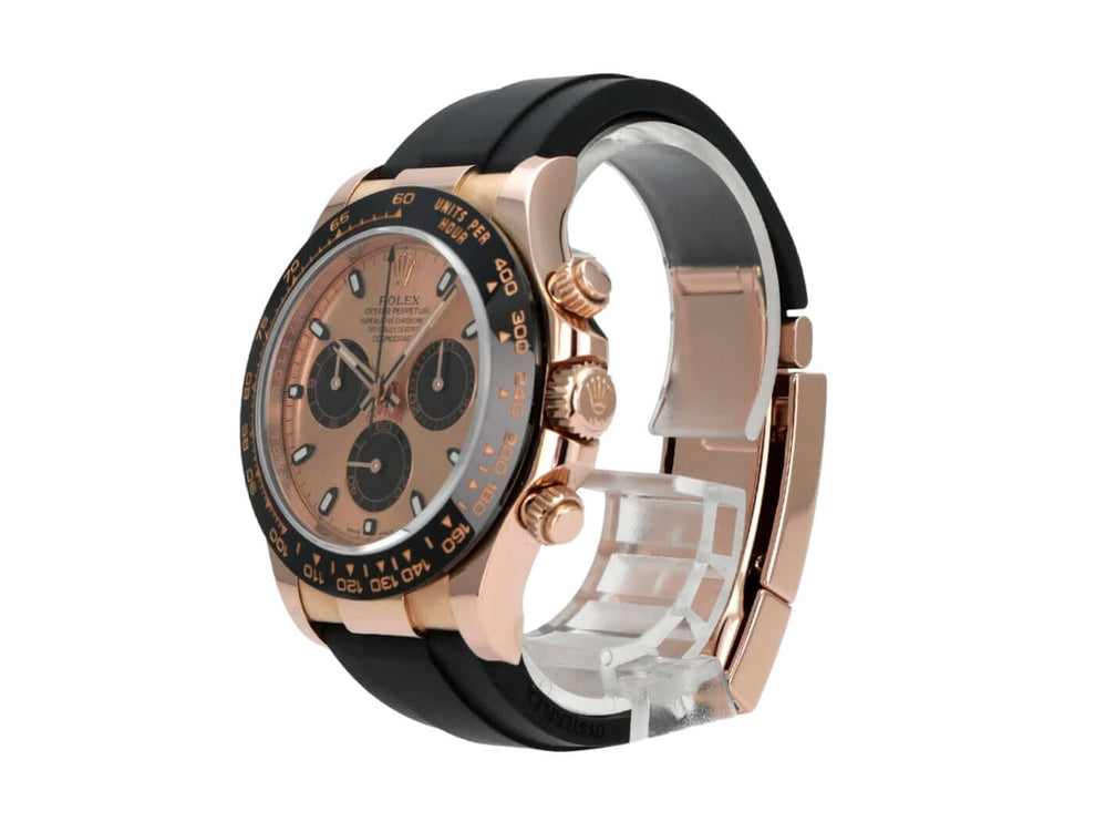 Rolex Daytona Everose-Gold 116515LN Pink Oysterflex Uhr mit schwarzem Oysterflex-Armband und pinkfarbenem Zifferblatt