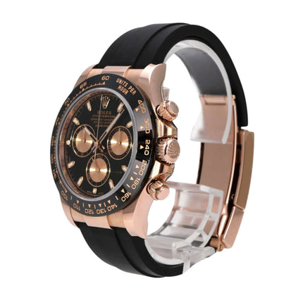 Rolex Daytona 116515LN Everose-Gold Oysterflex Schwarz mit schwarzem Zifferblatt und schwarzem Armband