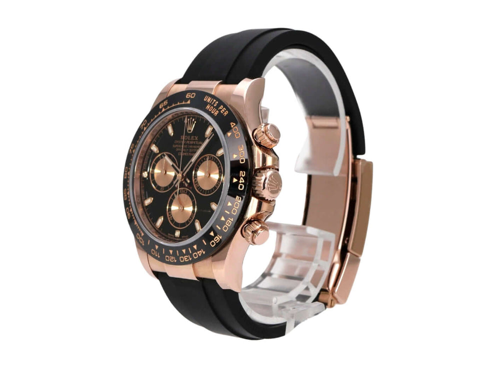 Rolex Daytona 116515LN Everose-Gold Oysterflex Schwarz mit schwarzem Zifferblatt und schwarzem Armband