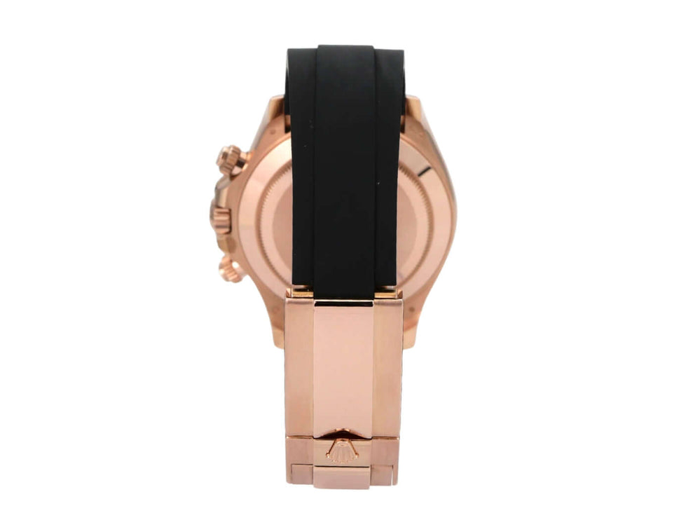 Rolex Daytona 116515LN Everose-Gold Oysterflex Schwarz - Rückansicht mit schwarzem Oysterflex-Armband