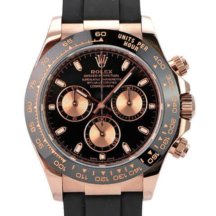 Rolex Daytona 116515LN Everose-Gold Oysterflex Schwarz, schwarzes Zifferblatt mit pinkfarbenen Totalisatoren