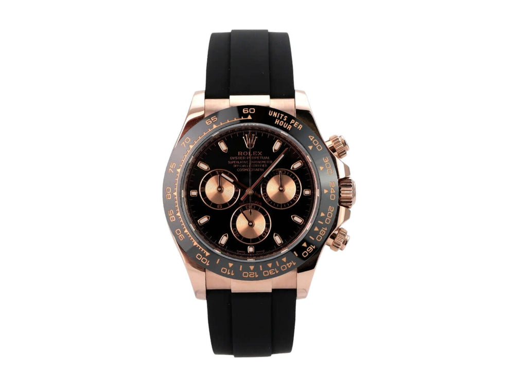 Rolex Daytona 116515LN Everose-Gold Oysterflex Schwarz mit schwarzem Zifferblatt und Keramiklünette