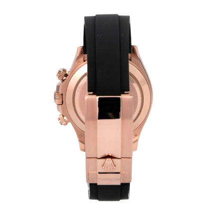 Rolex Daytona 116515LN Everose-Gold Oysterflex Schwarz Rückansicht mit schwarzem Armband und Everose-Gold Gehäuse