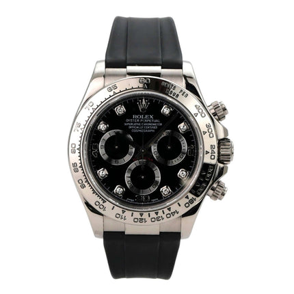 Rolex Daytona 116519 Weißgold Schwarz Diamant mit schwarzem Zifferblatt und Kautschukband
