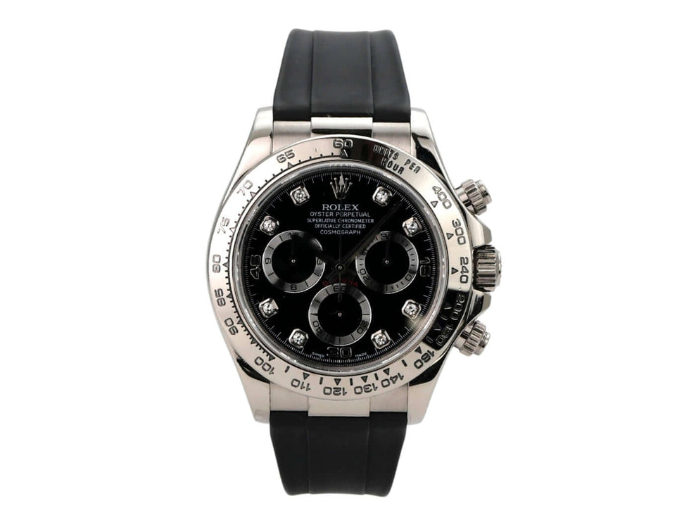 Rolex Daytona 116519 Weißgold Schwarz Diamant mit schwarzem Zifferblatt und Kautschukband