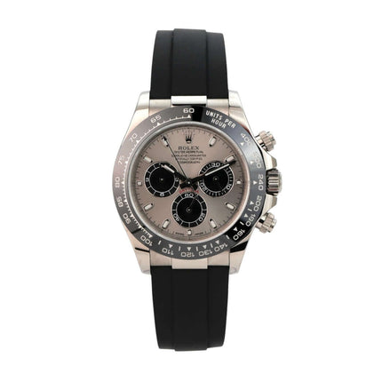 Rolex Daytona 116519LN Weißgold mit schwarzem Oysterflex-Band und grauem Zifferblatt, 2017 Modell.