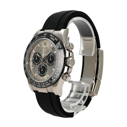 Rolex Daytona 116519LN Weißgold Oysterflex Grau Uhr mit schwarzem Band und grauem Zifferblatt