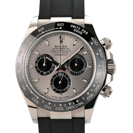 Rolex Daytona 116519LN in Weißgold mit Oysterflex-Band und grauem Zifferblatt, Automatikwerk, 2021 Modell.