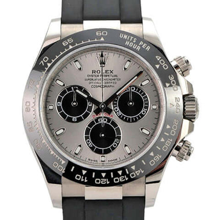 Rolex Daytona 116519LN Weißgold Oysterflex Grau mit grauem Zifferblatt und schwarzem Band