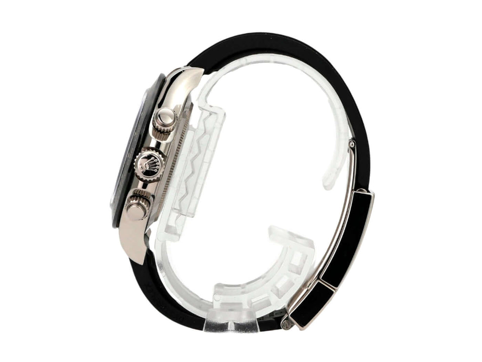 Rolex Daytona 116519LN Weißgold Oysterflex Grau seitliche Ansicht mit schwarzem Armband