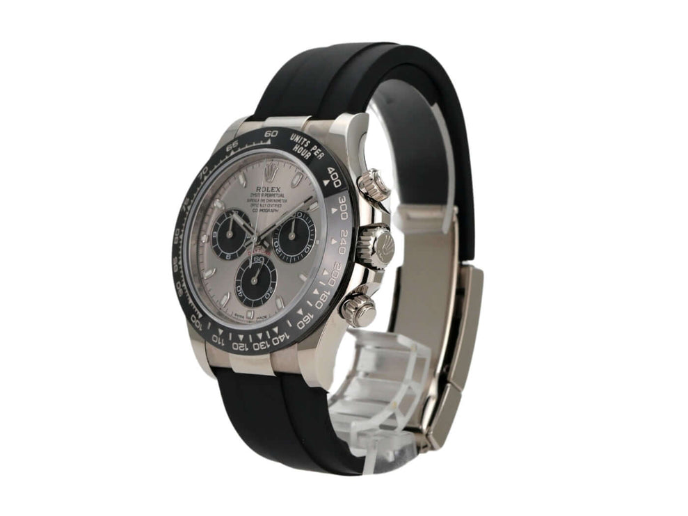 Rolex Daytona 116519LN in Weißgold mit grauem Zifferblatt und schwarzem Oysterflex-Band
