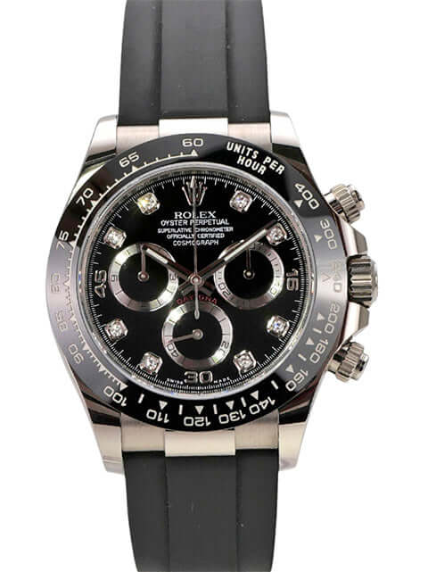 Rolex Daytona 116519LN in Weißgold mit schwarzem Oysterflex-Band und Diamant-Zifferblatt
