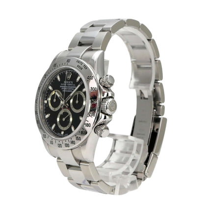 Rolex Daytona Edelstahl 116520 Schwarz mit schwarzem Zifferblatt und Edelstahlband, luxuriöse Chronographenuhr