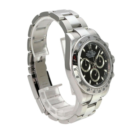 Rolex Daytona Edelstahl 116520 Schwarz mit schwarzem Zifferblatt und Tachymeter-Lünette, Edelstahlarmband