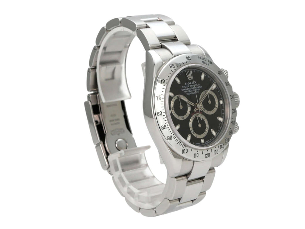 Rolex Daytona Edelstahl 116520 Schwarz, schwarzes Zifferblatt, Edelstahlarmband, Chronograph mit Tachymeter