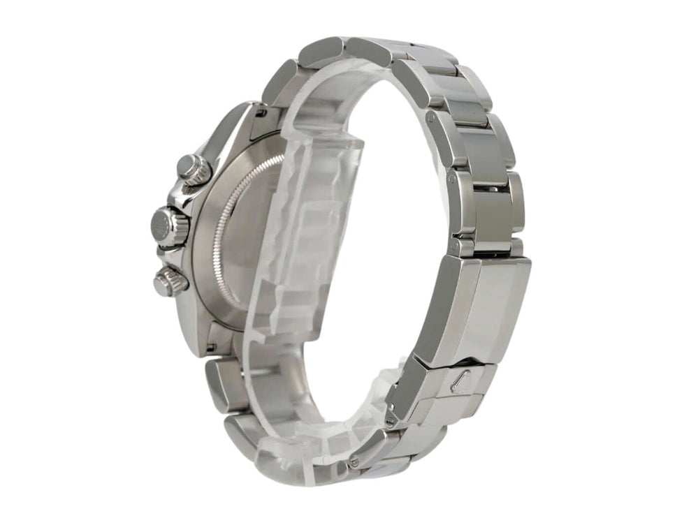Rolex Daytona Edelstahl 116520 Schwarz, Rückansicht mit Oyster-Band und Edelstahlgehäuse
