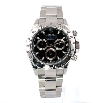 Rolex Daytona Edelstahl 116520 Schwarz, poliertes Gehäuse, Edelstahlband, schwarzes Zifferblatt, Tachymeterskala, Chronometer, Saphirglas