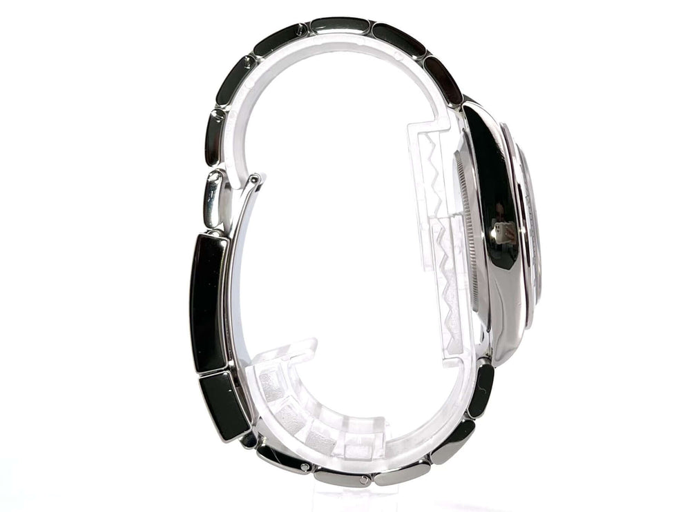 Seitenansicht Rolex Daytona Edelstahl 116520 Schwarz, poliertes und satiniertes Oyster Edelstahlband mit Sicherheitsfaltschließe.