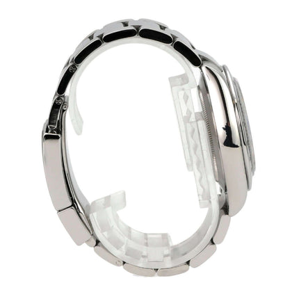 Seitenansicht der Rolex Daytona Edelstahl 116520 Schwarz mit poliertem Edelstahlband und Gehäuse.