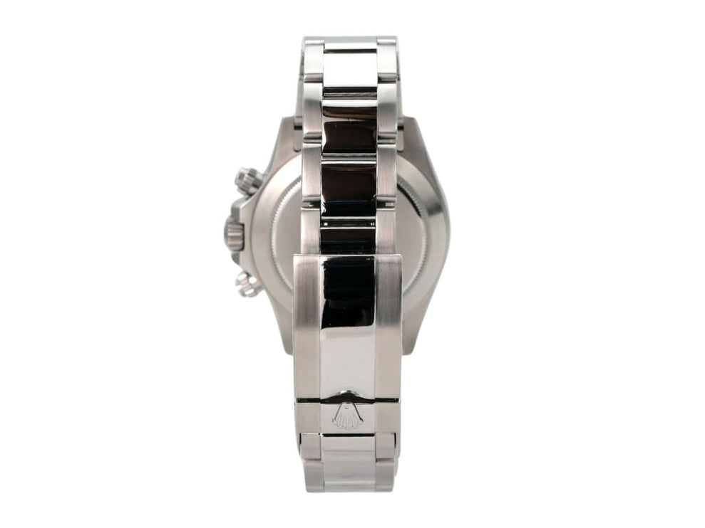 Rolex Daytona Edelstahl 116520 Schwarz Uhr mit Edelstahlgehäuse und Oyster Uhrband von der Seite